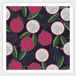 Beautiful pattern with dragonfruits, scary eyes starring in the dark Sticker